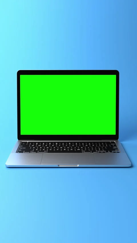 Blank green screen laptop template in portrait mode for social media Stock Footage 279837831