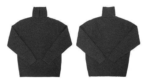Blank grey sweater turtle neck mock up template, front and back view isolat.. Stock Photos
