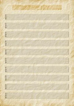 Blank Guitar (6 strings) tablature sheet template on retro textured parchment Stock Illustration