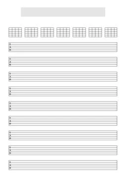 Blank Guitar (6 strings) tablature sheet template with chords blocks Stock Illustration