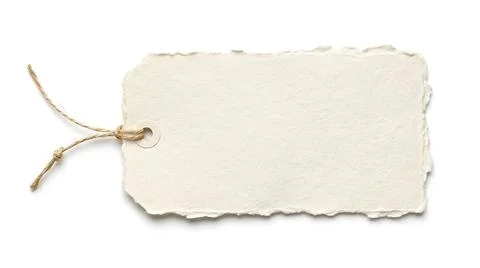 Blank handmade paper tag with string isolated on white background Stock Photos