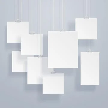 Blank hanging photo frames or poster templates with drop shadows on wall vector イラスト素材