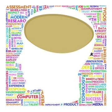 Blank head with brain speach and word cloud outside for business concept Stockillustratie