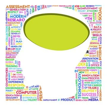 Blank head with brain speach and word cloud outside for business concept Stockillustratie