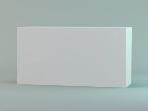 Blank horizontal box on white background with reflection. 3D Stock Illustration