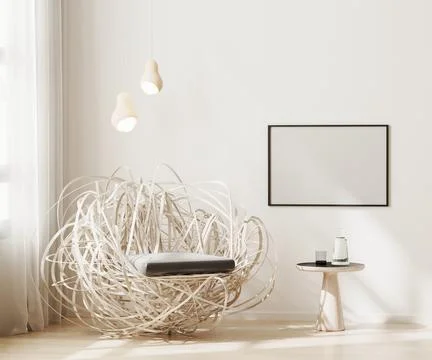 Blank horizontal frame mock up on wall in modern living room interior backgro Stock Illustration