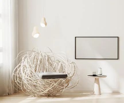 Blank horizontal frame mock up on wall in modern living room interior backgro Stock Illustration