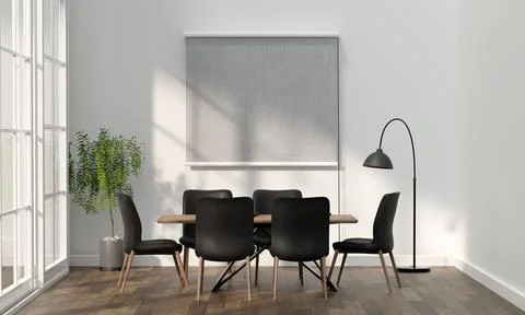 Blank horizontal poster frame in Dining room wall mock up with dining set Stock Illustration