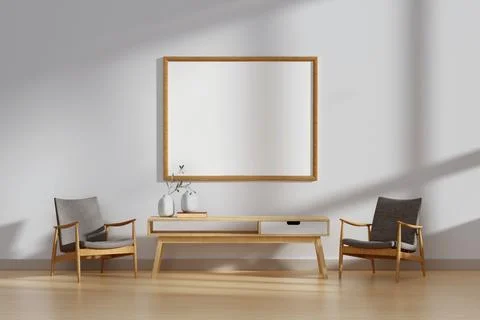 Blank horizontal poster frame mock up in living room interior, modern living Stock Illustration