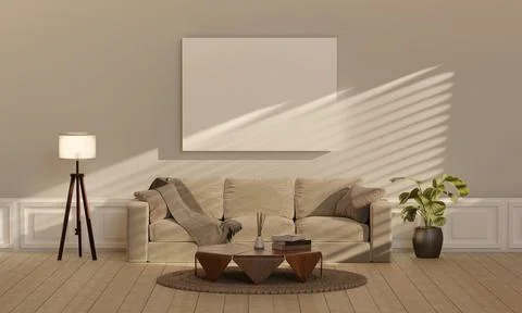 Blank horizontal poster frame mock up in scandinavian style living room interior Stock Illustration