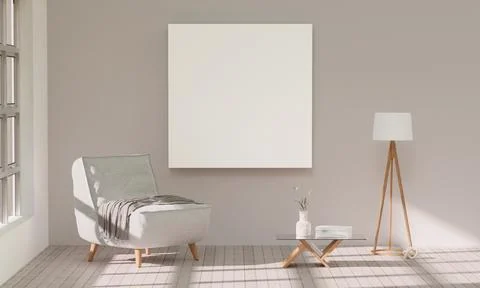 Blank horizontal poster frame mock up in living room interior, modern living Stock Illustration