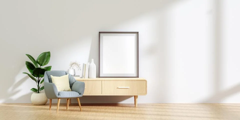 Blank horizontal poster frame mock up in living room interior, modern living Stock Illustration