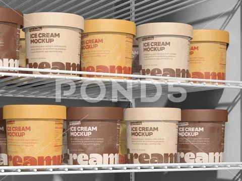 Blank Ice Cream Cup Packaging Mockup on a Fridge Modello PSD