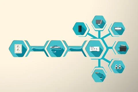 Blank of infographics set of desktop computer periphery electrical connection Stock Illustration