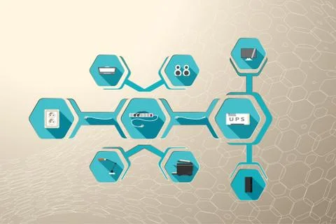 Blank of infographics set of desktop computer periphery electrical connection Stock Illustration