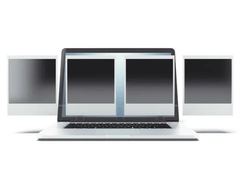 Blank instant photo frames over laptop Stockillustratie