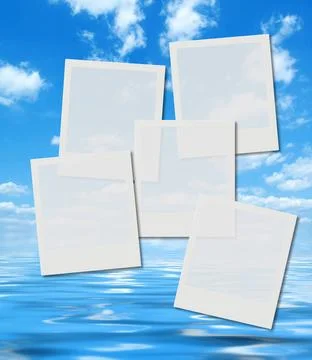 Blank instant photo frames over summer sky and ocean image blank instant p... Stock Photos