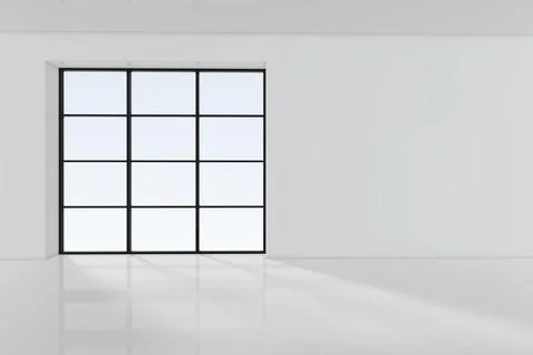 Blank interior office with window. White wall in empty room. 3d rendering Stock Illustration