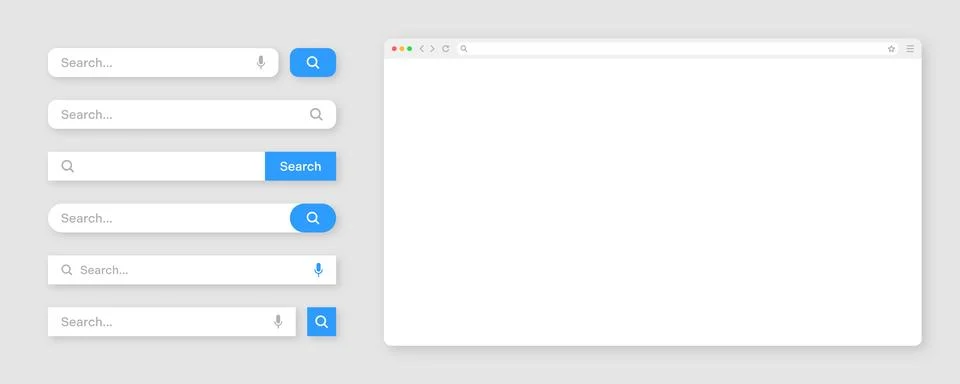 Blank internet browser window with various search bar templates. Web site engine イラスト素材