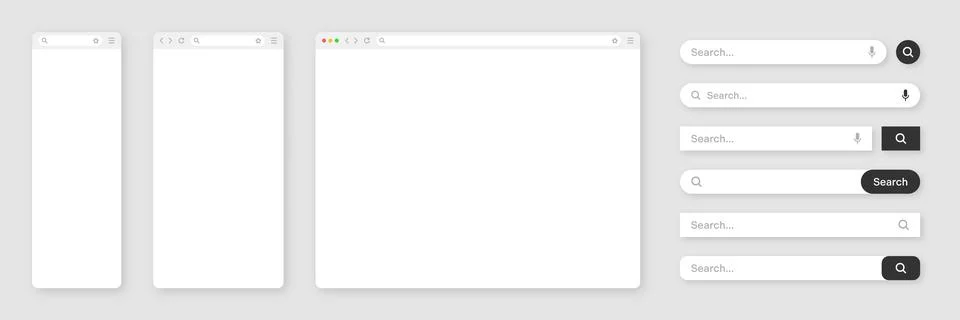Blank internet browser window with various search bar templates. Web site engine イラスト素材