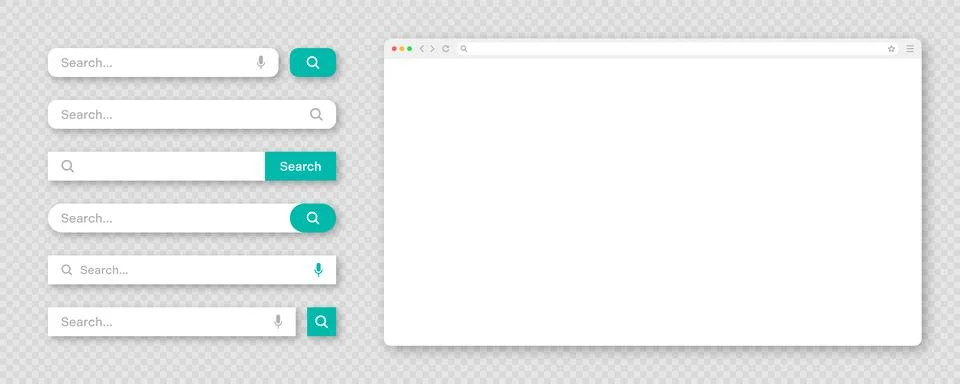 Blank internet browser window with various search bar templates. Web site engine 스톡 일러스트