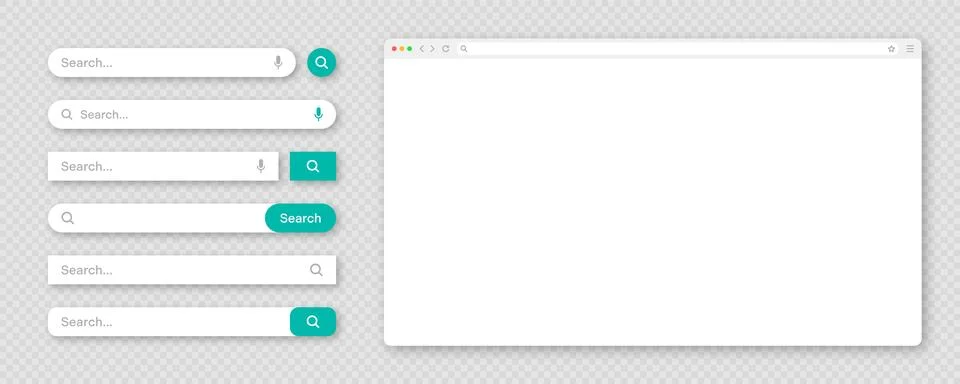 Blank internet browser window with various search bar templates. Web site engine 스톡 일러스트