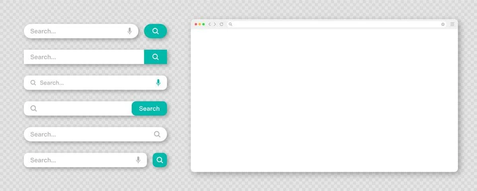 Blank internet browser window with various search bar templates. Web site engine Stock Illustration