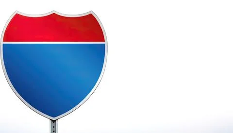 Blank interstate directional sign shield design in blue and red that indica.. Stock Photos