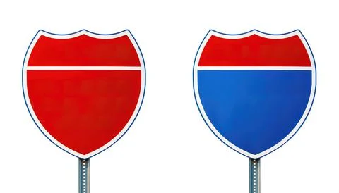 Blank interstate directional sign shield design in blue and red that indica.. Stock Photos