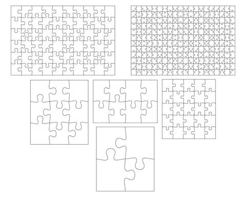 Blank Jigsaw Puzzle set. Simple line art style for printing and web bundle Stock Illustration