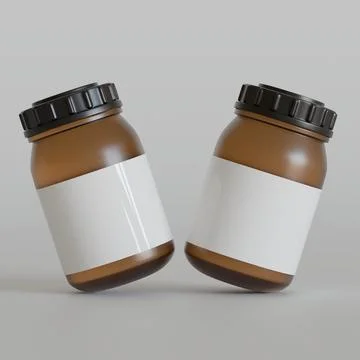 Blank label round supplements, medicine bottle with black grooved lid for be Stock Illustration