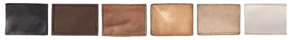 Blank leather patch labels with stitching for branding Stock Photos