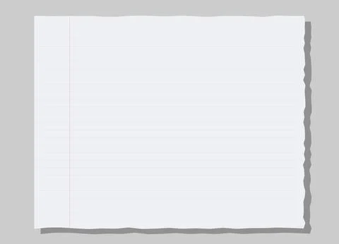 Blank lined notebook paper sheet with red margin and torn rough right edge Stock Illustration