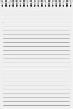 A blank, lined notepad with a spiral binding sits ready for notes, ideas, o.. Stock Illustration