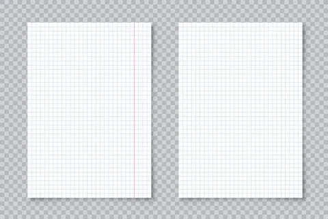 Blank lined paper sheets in A4 format on transparent background. Notebook page Stock Illustration