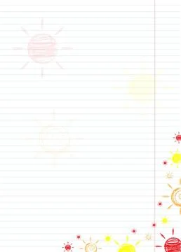 Blank lined sheet of paper with sun doodles Stock Illustration