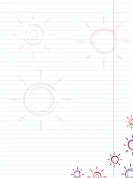 A blank lined sheet of paper with suns drawn in charcoal Illustrazione stock
