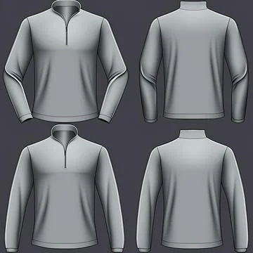 Blank long sleeves collared shirt with half zip mock Stock Illustration