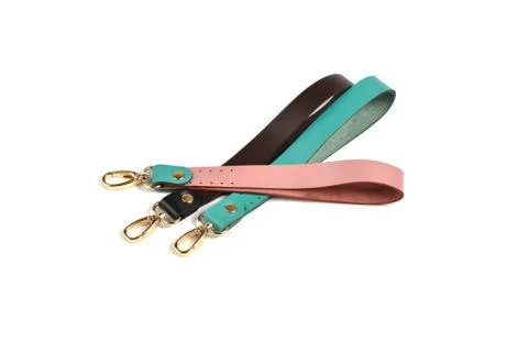 Blank loop color leather key chain collection on isolated white background Stock Photos