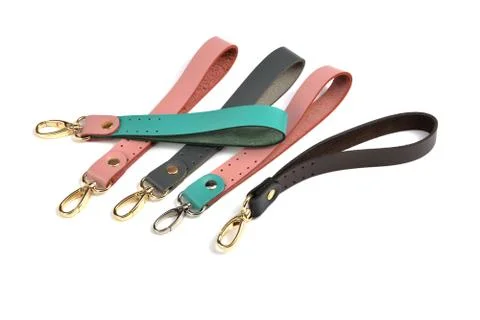 Blank loop color leather key chain collection on isolated white background Stock Photos
