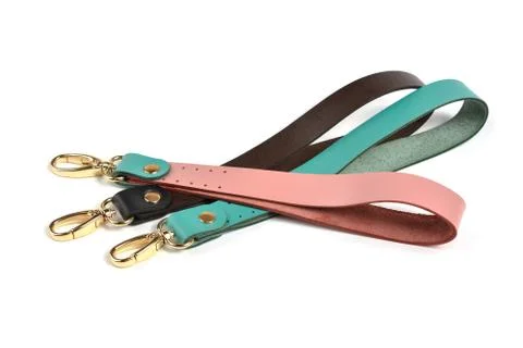 Blank loop color leather key chain collection on isolated white background Stock-Fotos