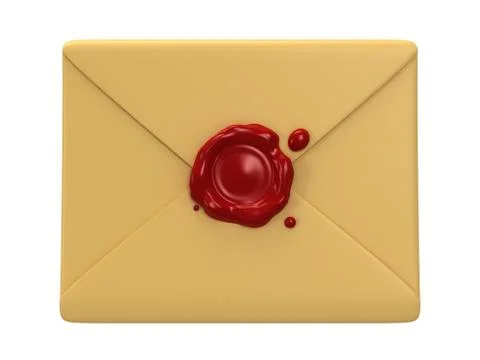 Blank mail envelope with red wax seal over white Stock Illustration