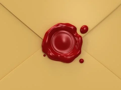 Blank mail envelope with red wax seal over white Ilustração Stock