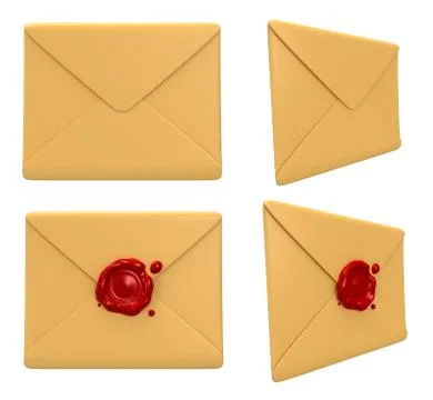 Blank mail envelopes with red wax seal over white Illustrazione stock