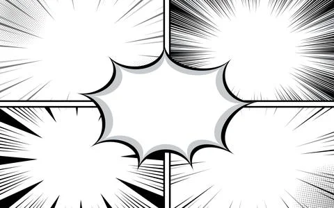 Blank manga comic book page with speed lines and speech bubbles. vector ill.. Stock Illustration