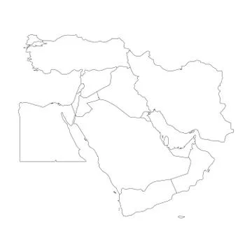 Blank map of Middle East, or Near East. Simple flat outline vector ilustration Stock Illustration