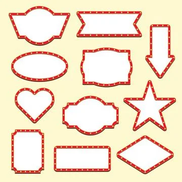Blank Marquee Light Bulb Frames Set with Heart and Banner Stock Illustration