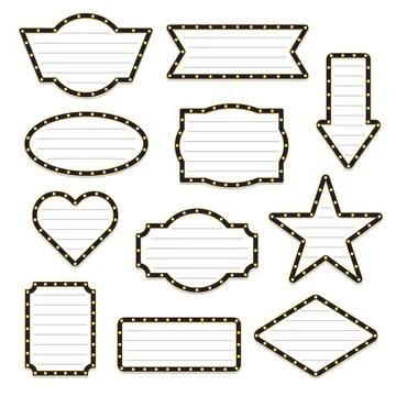 Blank Marquee Light Frames Set with Lines and Heart Stock Illustration