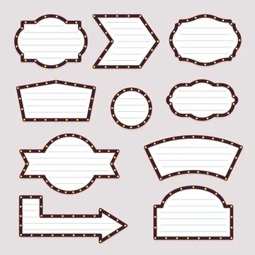 Blank Marquee Light Sign Frames Set with Lines and Fan Shape Illustrazione stock