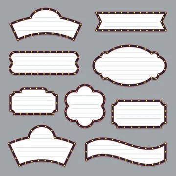 Blank Marquee Light Sign Frames Set with Lines Wavy Shapes Stock Illustration